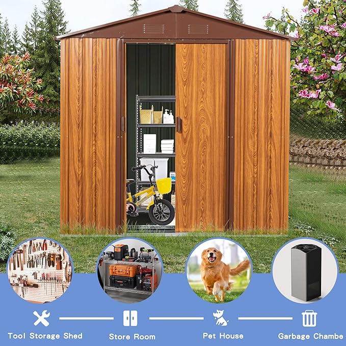 KEIKI 6x6 FT Outdoor Metal Storage Shed with Peaked Roof,Vents and Lockable Door for Garden Yard Lawn