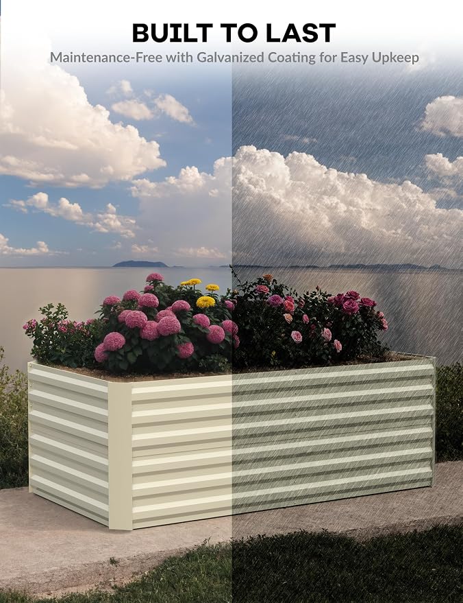 GarveeLife 6x3x2 ft Galvanized Raised Garden Bed,Deep Root Planter Box for Vegetables,Flowers,Herbs-Large Metal Raised Garden Bed Kit Outdoor,Beige
