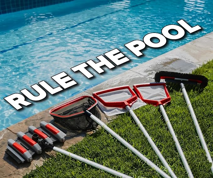 Swimming Pool Pole - 12 Feet Aluminum Telescopic Pool Pole for Cleaning // Telescoping Pool Extension Pole // Adjustable Brush, Skimmer, Vacuum Pool Cleaning Stick for Inground & Above Ground Pools