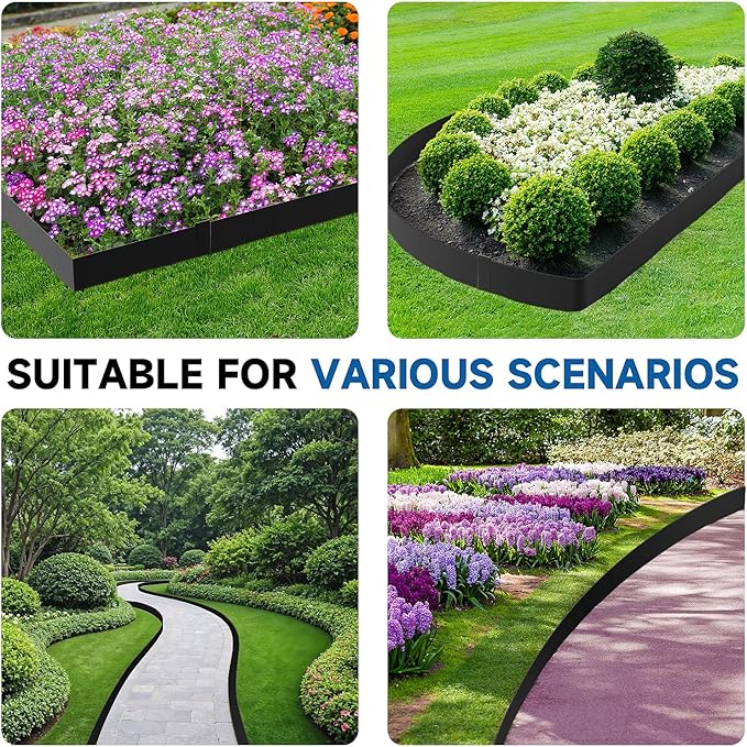20Ft.Galvanized Steel Landscape Edging(6-Pack)-6"x40" Metal Garden Edging,7 Clips&Gloves,Hammer-in,No Dig,Rustproof,for Landscaping,Tree Rings,Garden,Yard&Pathway–Black