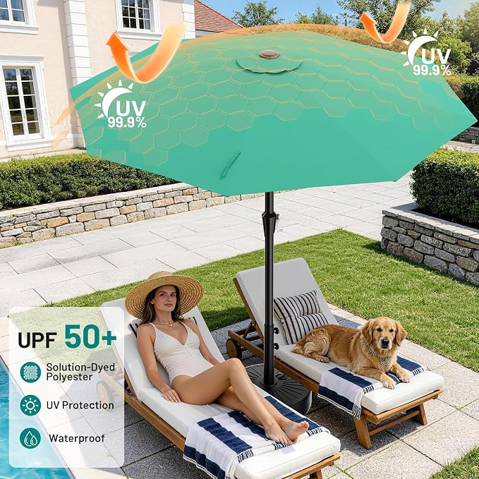 AreShark 10 FT Patio Umbrella for Outdoor, Outdoor Table Umbrella with Push Button Tilt and Crank, Outdoor Patio Umbrellas with 8 Sturdy Ribs for Market, Garden, Pool (Aqua Sky)