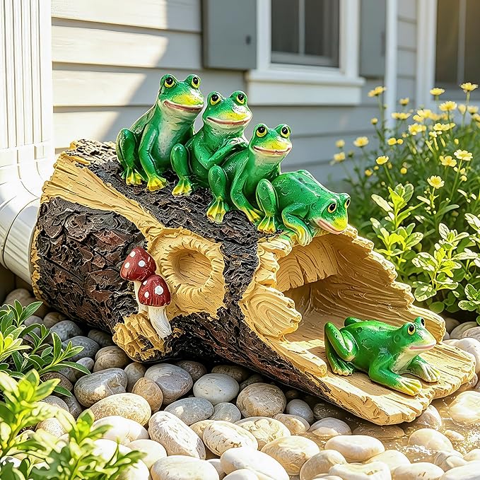 Teaeeno Frog Gutter Downspout Statue,Garden Gutter Downspout Extension,Outdoor Drain Decor,Frog Statue,Home Garden Décor Accents,Splash Block Diverter,Perfect Rain Diverter for 3"x4" Downspout(Green)