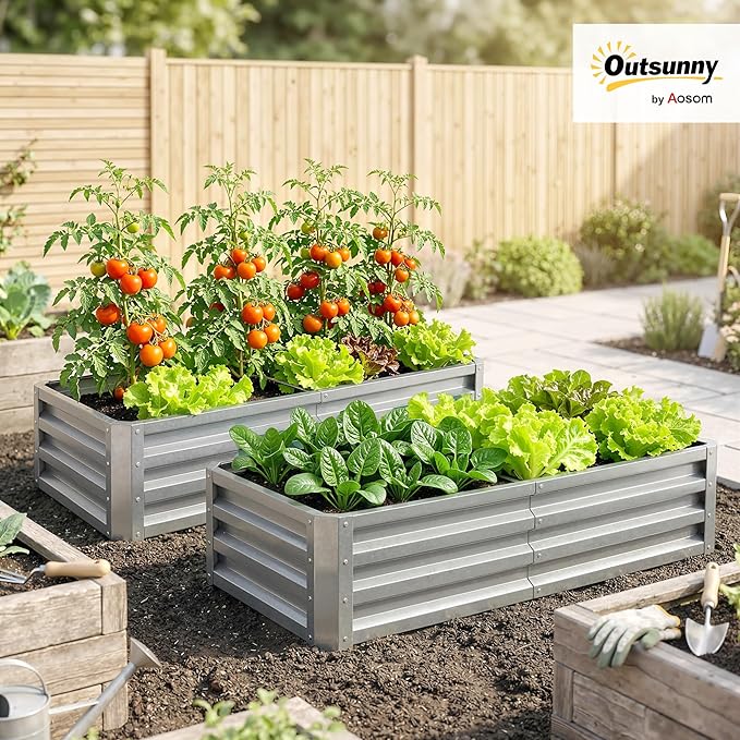 Outsunny Galvanized Raised Garden Bed, 4' x 2' x 1' Metal Planter Box, for Growing Vegetables, Flowers, Herbs, Succulents, Silver