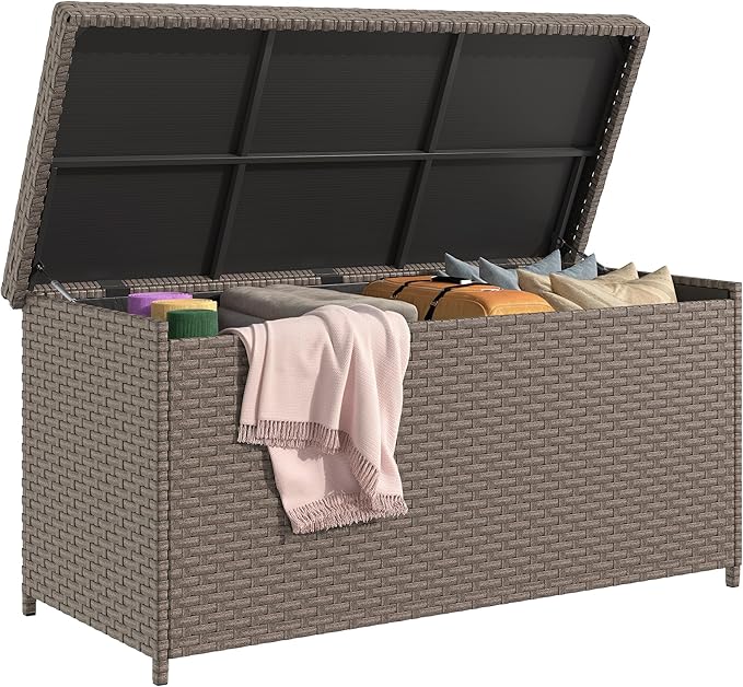 YITAHOME 260 Gallon Wicker Deck Box, XXL All-Weather Outdoor Storage Box, Extra Large Rattan Storage Bin for Patio Furniture, Outdoor Cushions, Pool Storage and Garden Tools (Brown)