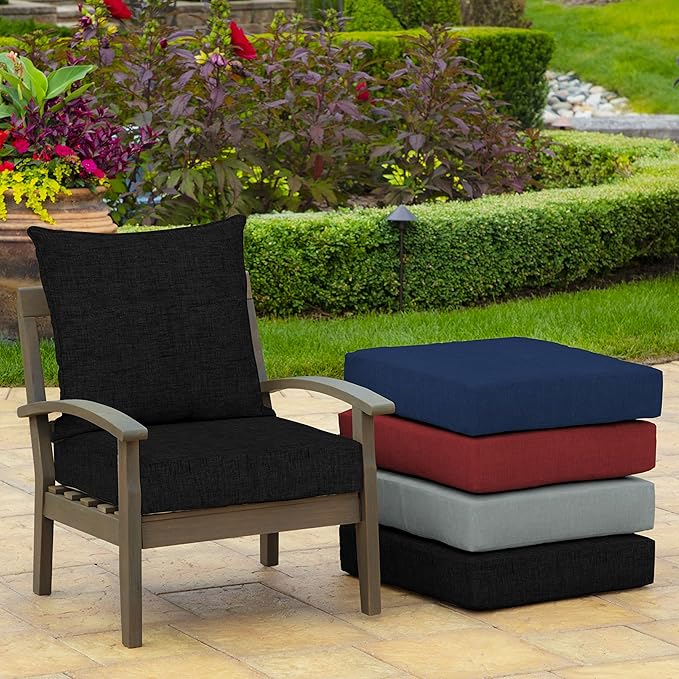 Arden Outdoor Deep Seat Cushion Set (4-Pack), 24 in x 24 in, Weather-Proof, Rain-Proof, Fade Resistant Patio Cushion for Chair, Sofa, and Couch Black Leala