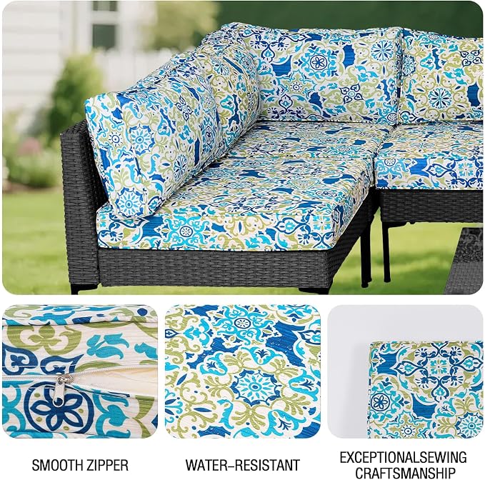 14Pieces Patio Cushion Covers Replacement Outdoor Water-Resistant Couch Covers Splashproof UV-Resistant Furniture Protectors Cushion Sofa Slipcovers Set with Zippers,Cover Only
