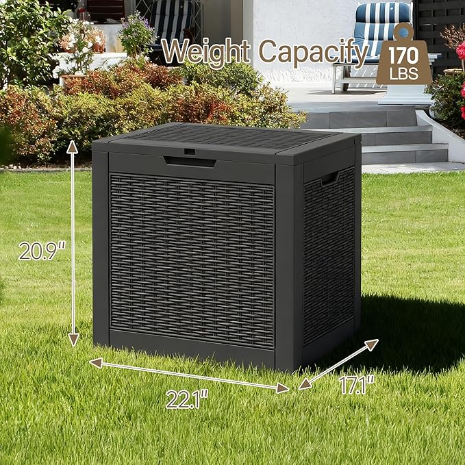 Outdoor Storage Box, 31 Gallon Deck Box with Lockable Lid, Waterproof Resin Storage Bin for Patio Furniture, Garden Tools, Cushions, Black