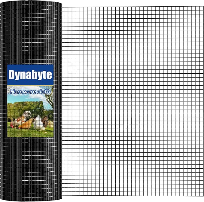 Dynabyte Black Hardware Cloth 1/2 inch 4 ft x 100 ft, 19 Gauge Vinyl Coated Wire Mesh Roll, Chicken Wire Fencing, Welded Wire Fence, Garden Fence, Gopher Wire Cloth
