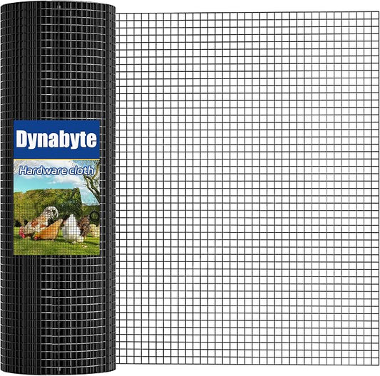 Dynabyte Black Hardware Cloth 1/2 inch 4 ft x 100 ft, 19 Gauge Vinyl Coated Wire Mesh Roll, Chicken Wire Fencing, Welded Wire Fence, Garden Fence, Gopher Wire Cloth