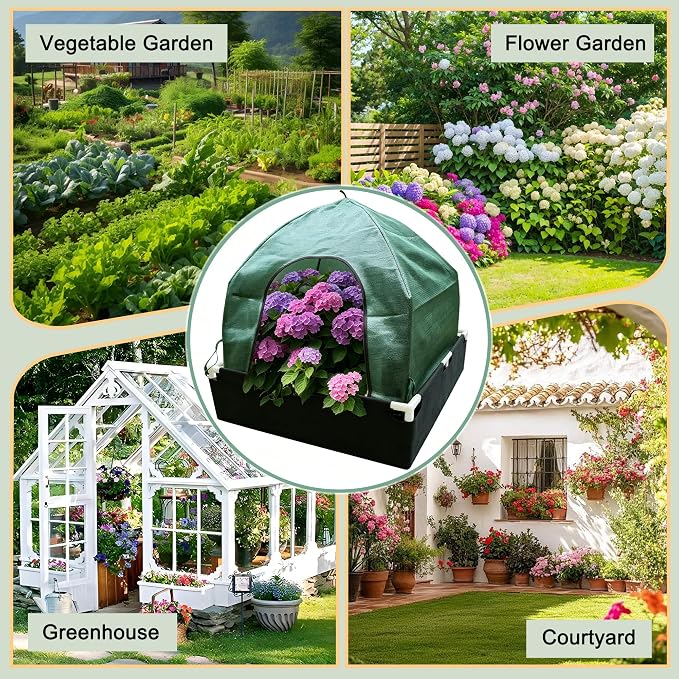 3 * 3FT Felt Garden Raised Bed with Plant Covers, No-Tool Growing Bed with Bug Insect Proof Mesh Plant Tents & Sun Shade, 3 Sizes Plant Protection System for Vegetables, Fruits & Flowers