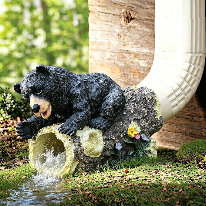 Decorative Gutter Downspout Extensions Statue,3" x 4" Downspout Extension Sculpture,Bear Decorative Rain Gutter Downspout Extension Figurine Decor Sculpture for Lawn Yard
