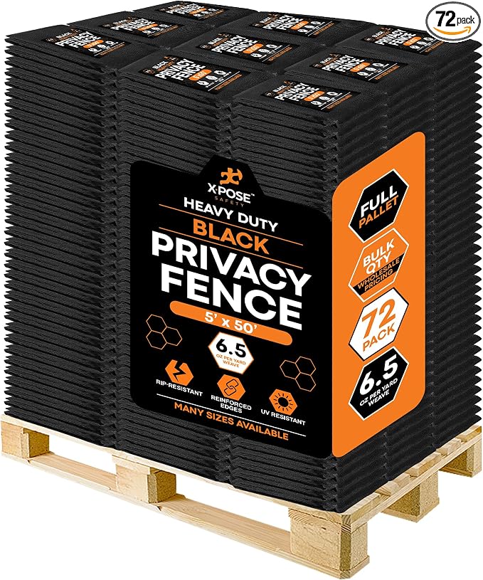 Xpose Safety Privacy Fence Screen 5’ x 50’ (72 Pack) – Bulk Full Pallet – Heavy Duty Black Mesh with 90% Visibility Block, UV Protection – Includes Cable Ties for Garden, Yard, Nursery, Kennel,Dog Run