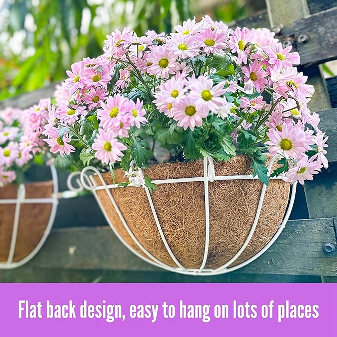 ShopLaLa Bundle - 4 Pack, 9.8 Inch Black + 2 Pack, White Metal Wire Flower Baskets with Coco Liner, Small and Cute Fence Hanging Planter, Balcony Deck Railing Patio Modern Outside Garden Patio Decor