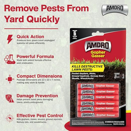 Amdro Gopher Gasser Bundle Pack – 6 Packs of Gopher Gassers (36 Total) with Professional Contractor Tips – Rodent Control for Lawns, Gardens & Golf Courses – Outdoor Use Only (6)