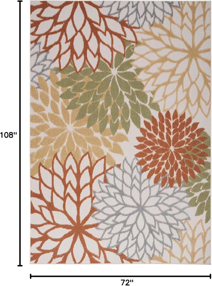 Nourison Home Aloha Indoor/Outdoor Ivory Multicolor 6' x 9' Area Rug, Easy Cleaning, Non Shedding, Bed Room, Living Room, Dining Room, Backyard, Deck, Patio (6x9)