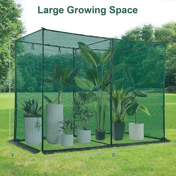 Large Mesh Crop Cage Plant Protection Tent 4 x 8 x 6 Ft, Easy to Install Protection Garden Cages, Crop Cages with Storage Bag Suitable for Garden Patio Lawn