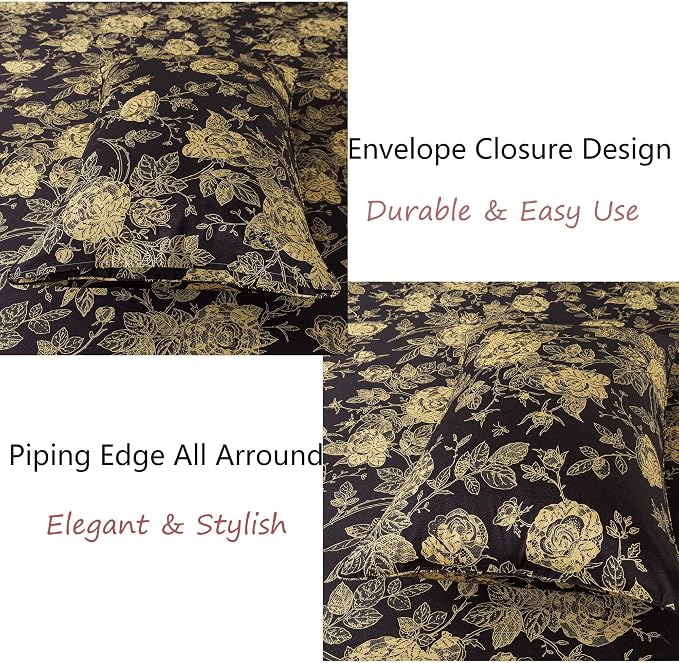 FADFAY Rose Sheets Set Cal King Vintage Black Gold Floral Bedding Shabby Peony Botanical Sheets Farmhouse Bedding 800 Thread Count 100% Egyptian Cotton Deep Pocket Fitted Sheet 4Pcs, California King