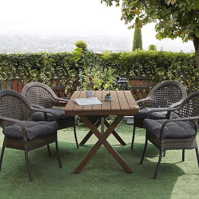 Sweet Home Collection Patio Cushions Outdoor Chair Pads Premium Comfortable Thick Fiber Fill Tufted 19" x 19" Seat Cover, 6 Pack, Charcoal