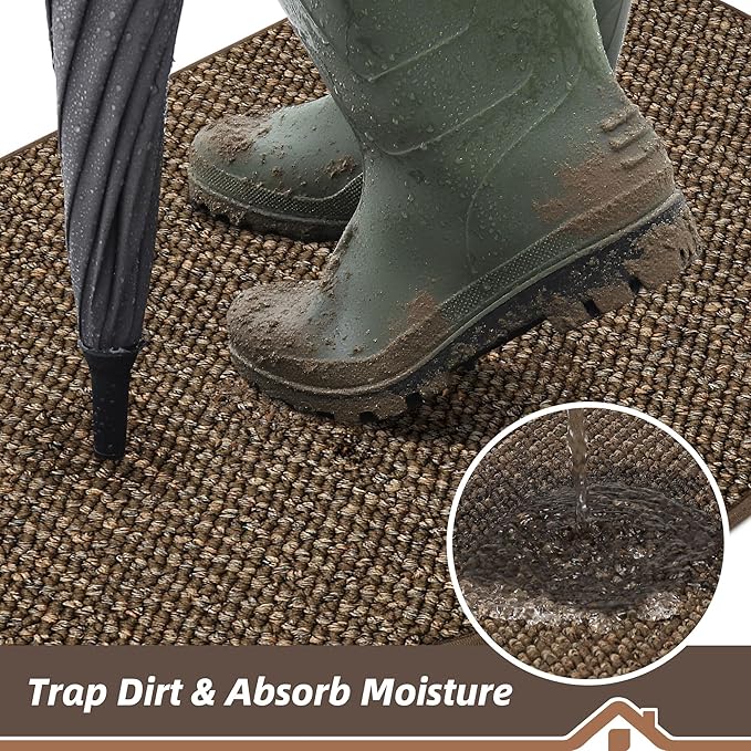 BEQHAUSE Dirt Trapper Door Mat 26" x 40" Half Circle Non-Slip Washable Doormats Entrance Rugs Absorbent Welcome Low Profile Floor Mats for Front Back Door and Entryway, Brown
