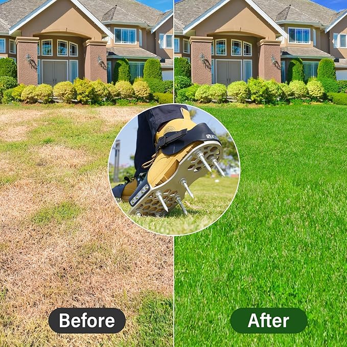 Aerator Shoes, Lawn Aerator Shoes for Grass with 5mm Metal Sole, Aeration Shoes for Lawn with Adjustable Straps, Fully Assembled Aerating Shoes for Lawn with Bend-Resistant Spikes - Black