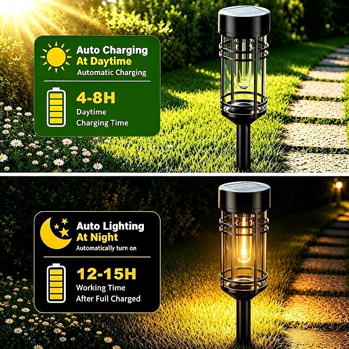 Solar Garden Lights, 2 Pack LED Solar Lights IP65 Outdoor Waterproof, Rugged & Shatterproof for Landscape Lighting Garden Lighting Yard Pathway Walkway Driveway Lawn, 3000K Warm White