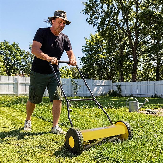GarveeHome Quiet Eco-Friendly Hand Push Reel Lawn Mower – 16-Inch, 5-Blade, Adjustable Cutting Height, Lightweight & Compact, Easy Assembly, Ideal for Small to Medium Yards – Red | 16 inches