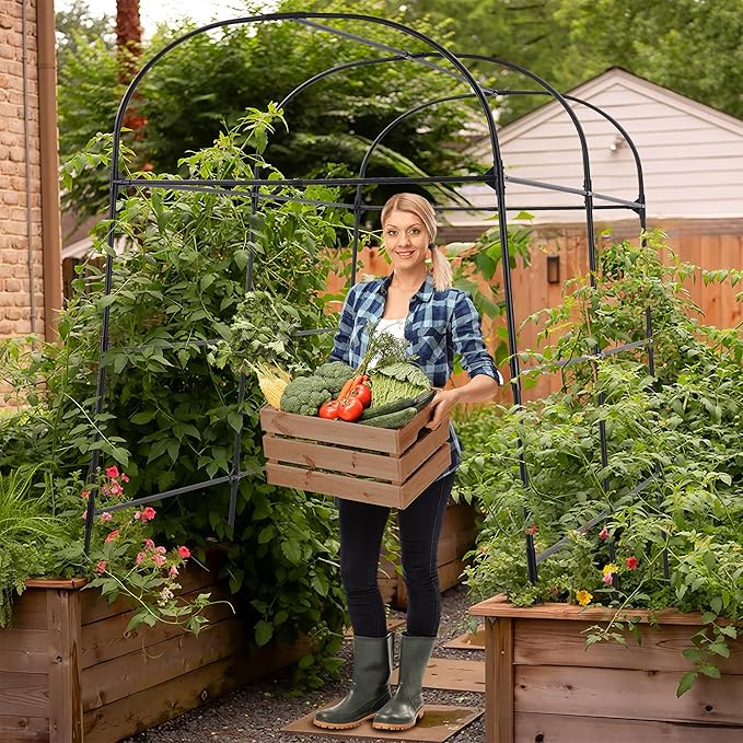 AlisisFores Garden Arch Trellis for Climbing Plants Outdoor 7.2 ft Height Large Tunnel Trellis Support for Vegetables Plant Cucumber Trellis for Garden Raised Bed, Black
