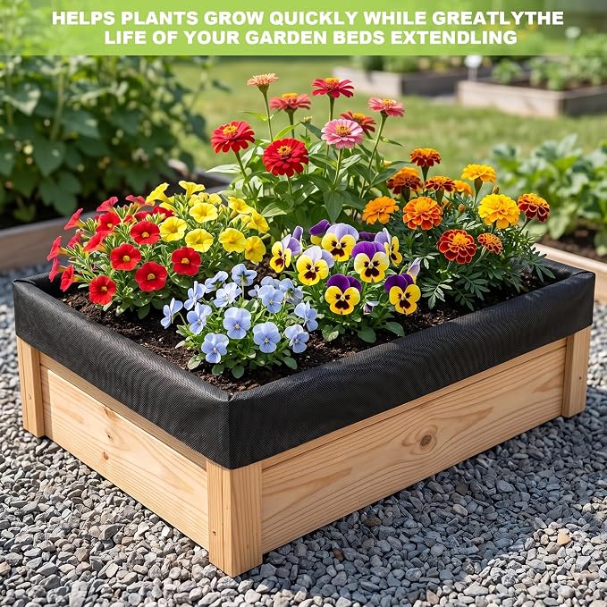 3PCS 64" X 114" Raised Garden Bed Liner, Planter Box Liner with Glove, Non Woven Fabric Flower Bed Liner for Large Veg Trough, Keeps Soil Contained and Water Drained for Outdoor Planter