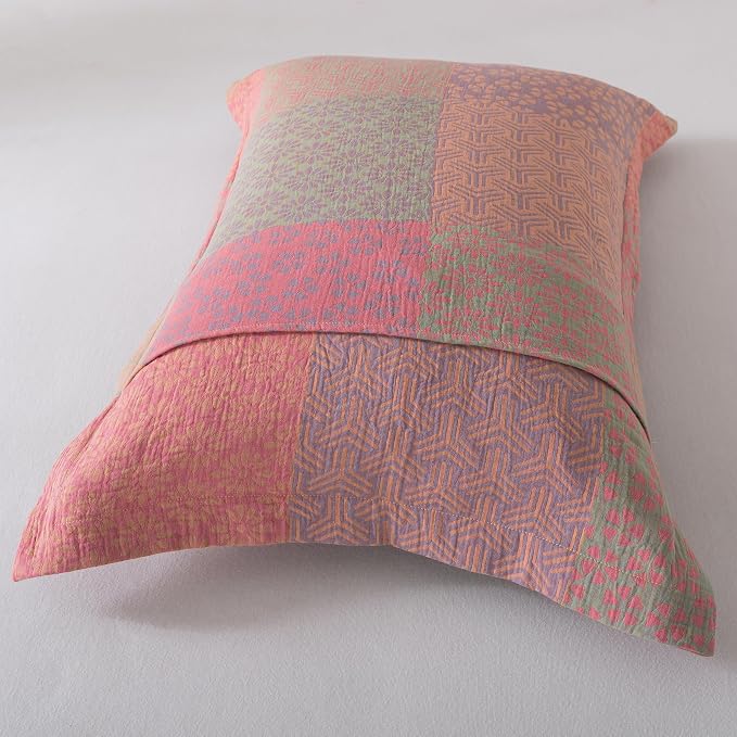 FADFAY King Sheets Set 100% Cotton Washed Double Gauze Muslin Bedding 4-Piece Boho Patchwork Checkered Floral Sheets Shabby Geometry Farmhouse Bedding Super Soft Deep Pocket Fitted Sheet, King Size