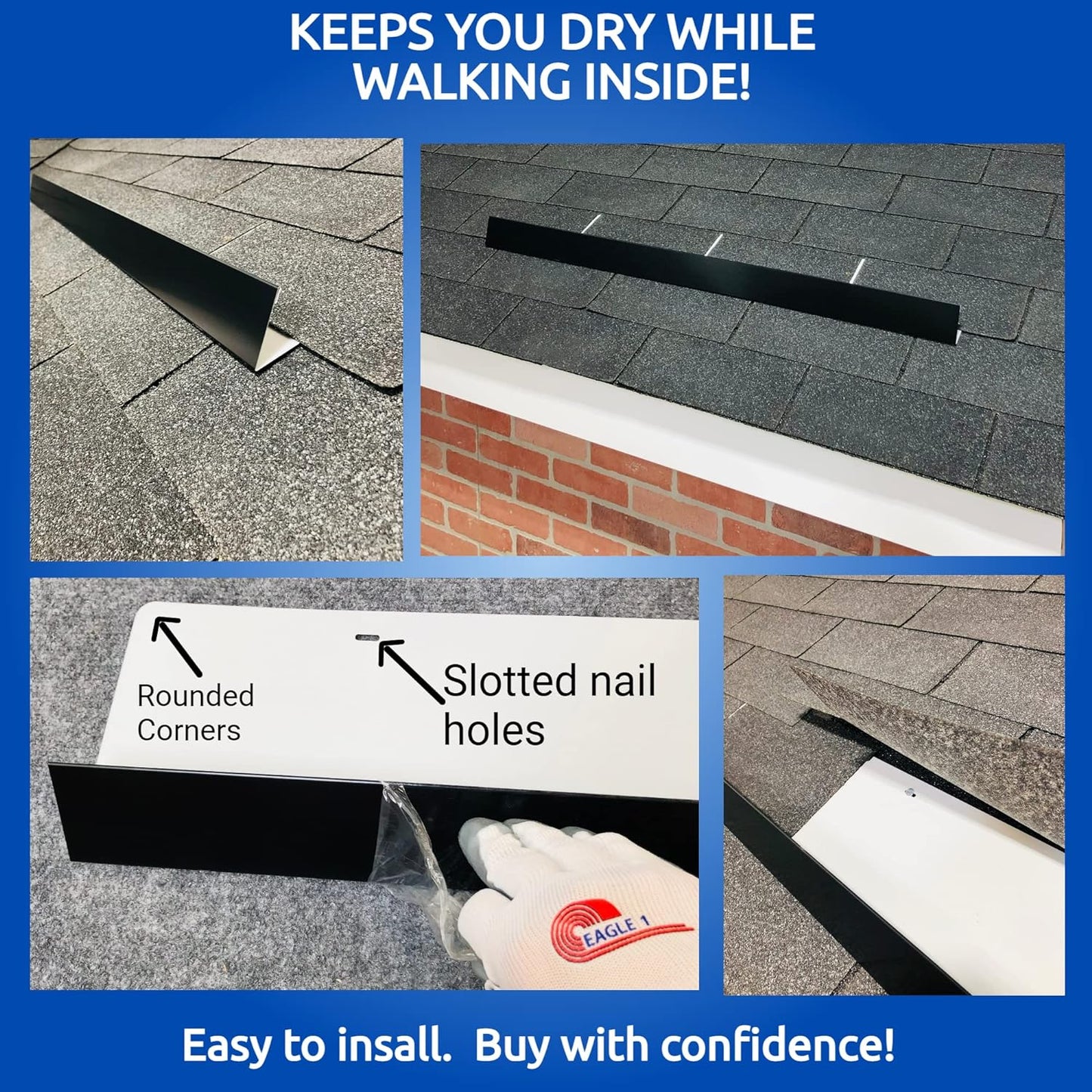 Eagle 1-26 Gauge 5 Foot Rain Diverter - Nails and Instructions Included (Mill Finish Aluminum, Copper, Galvanized, Stainless Steel & More) (2, Aluminum Diamond Plate - Indigo Blue)