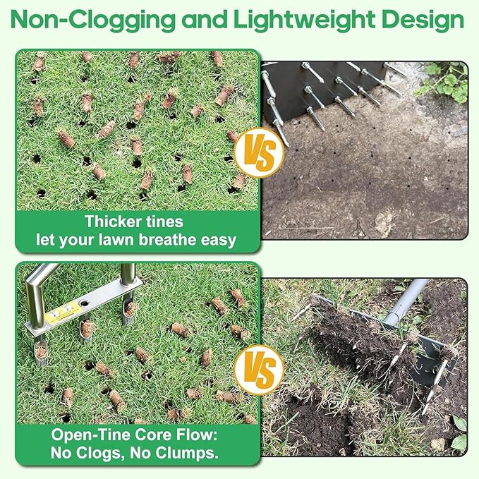 Manual Push Core Aerator Lawn Tool: Semi-Assembled Lawn Aerator with 3 Replaceable Hollow Tine - Yard Aeration Tool for Lawn Grass Plug Air Aerators, Handheld Lawn Care Coring Aerator - Blue