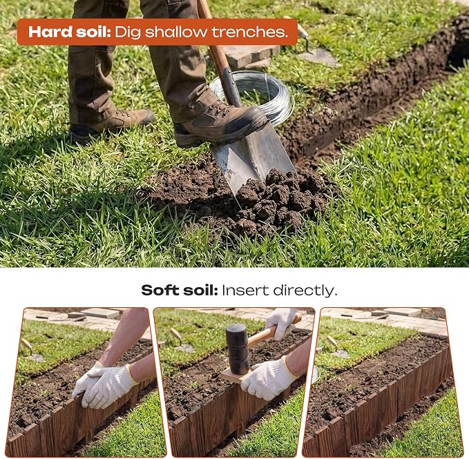 GHWIE Garden Edging Border, Wood Fence for Yard Patio Path, Decorative Landscape Edging, 48" x 7.87"Flower Bed Fence(1)