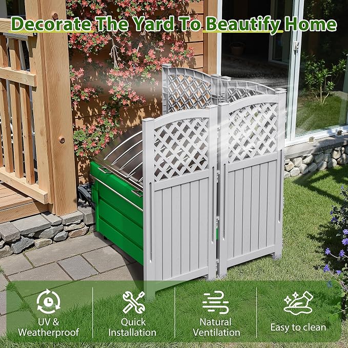 Devoko Outdoor Privacy Fence, 4 Fence Panels Privacy Screen Panels for Outside and Yard, Resin Air Conditioner Lattice Fence for Trash Can (Light Gray)
