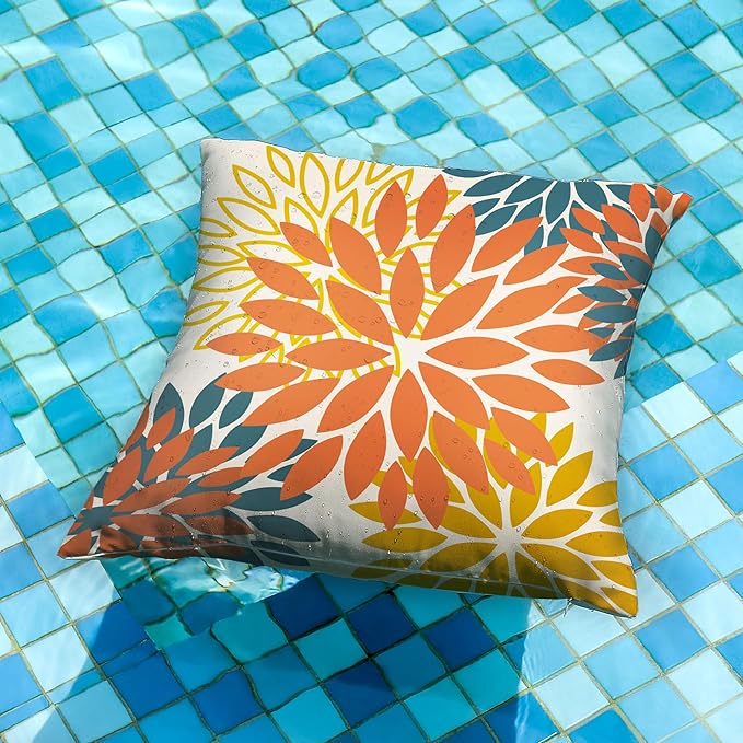 DFXSZ Orange Yellow Flower Pillow Covers 24x24 Inch Set of 2 Fall Throw Pillows Outdoor Waterproof Decor for Living Room Sofa Patio Funiture Garden Floral Polyester Pillow Covers 012E24