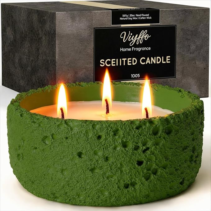 Viyffo Large Citronella Candles Outdoor, 3 Wick 20oz Citronella Candle Indoor, Non Toxic Soy Scented Candle, Green Ceramic Jar for Patio, Deck, Garden, Backyard, Camping, Home Fragrance, Décor & Gift