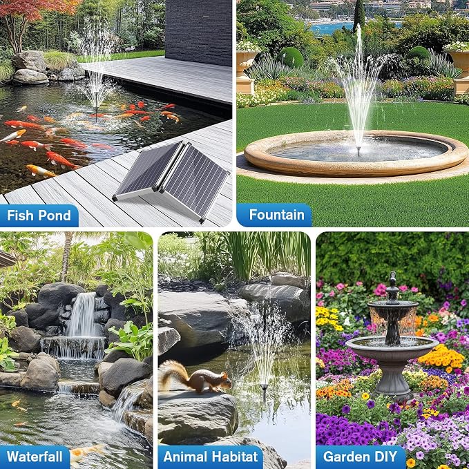 POPOSOAP 55W Solar Fountain Pump for Outdoor Pond, 480GPH Solar Pond Pump with Dry-Run Protection, Solar Powered Water Pump with PVC Tubing, 17Ft Cord for Ponds, Garden, Waterfall, Hydroponics
