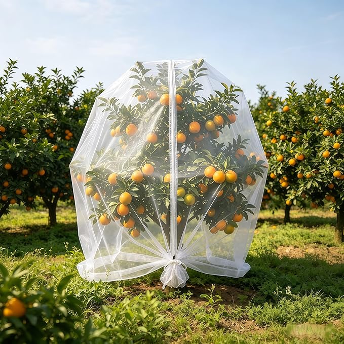 Extra Large Fruit Tree Netting (2P, 12.5×12.2Ft) with Drawstring & Zipper - Reusable Plant Protection Bag, Heavy Duty PE Mesh Cover for Blueberry Bushes - Blocks Birds/Deer/Squirrels