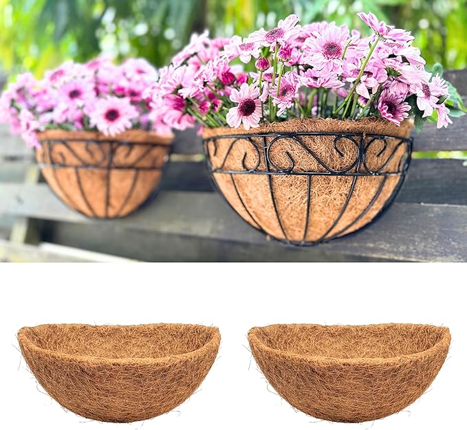 LaLaGreen 12" (2 Pack, Half Round) Coco Liners for Wall Hanging Planter – Small Coir Fiber Husk Replacement for Window Box, Pot, Garden Holder Basket-Also Available in 10/14/16’’ & Different Shapes