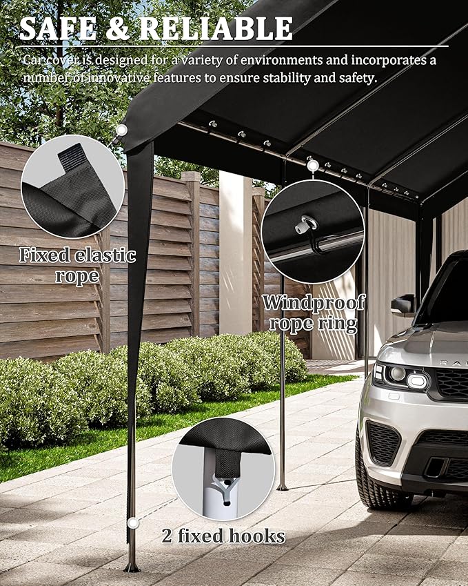 10 X 20 Ft Canopy Replacement Cover Heavy Duty Waterproof UV & Tear Resistant Car Tarp Canopy Tent Garage Top Shelter Oxford Cover with Ball Bungees (Frame is Not Included)