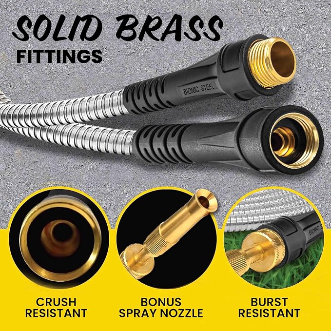 Bionic Steel PRO 75ft Garden Hose with Nozzle, 304 Stainless Steel Metal 75ft Water Hose Flexible Hose, Kink Free, Lightweight & Heavy Duty, Crush Resistant Fitting, Easy Coil, 500 PSI 2025 Model