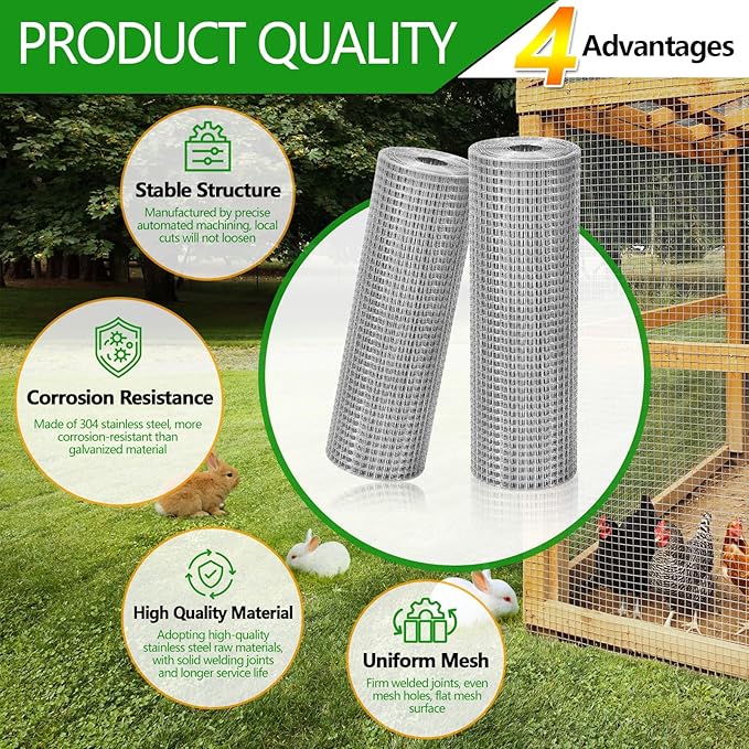 304 Stainless Steel Hardware Cloth 1/2" Large Size 20 GA 48in×48ft Roll | stainless hardware cloth 304 rust resistant heavy duty easy to cut