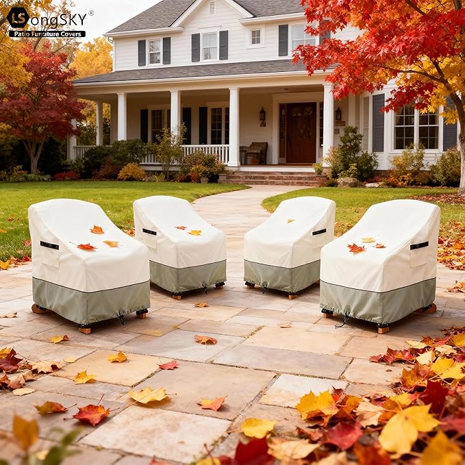Patio Adirondack Chair Cover 2 Pack,Waterproof Heavy Duty Outdoor Chair Covers,Patio Adirondack Chair Cover for Outdoor Chair(30W x 34 D x 36 H inches),White&Grayish Green