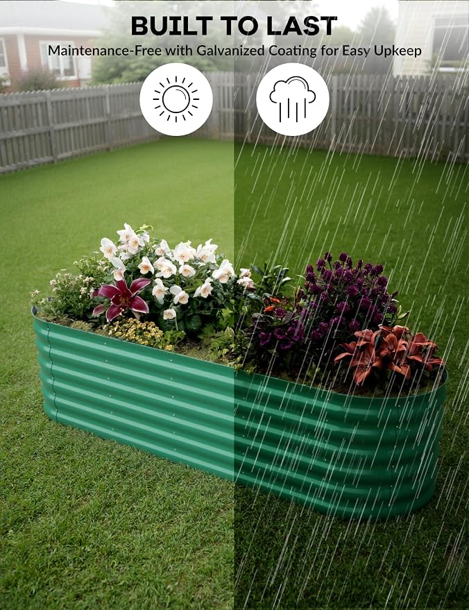 GarveeLife 8x2x1.5 ft 2-Pack Raised Garden Bed - Galvanized Steel Outdoor Planter Box for Vegetables, Flowers & Herbs - Durable Rust-Resistant Garden Box, Easy Assembly Raised Beds for Gardening,Green
