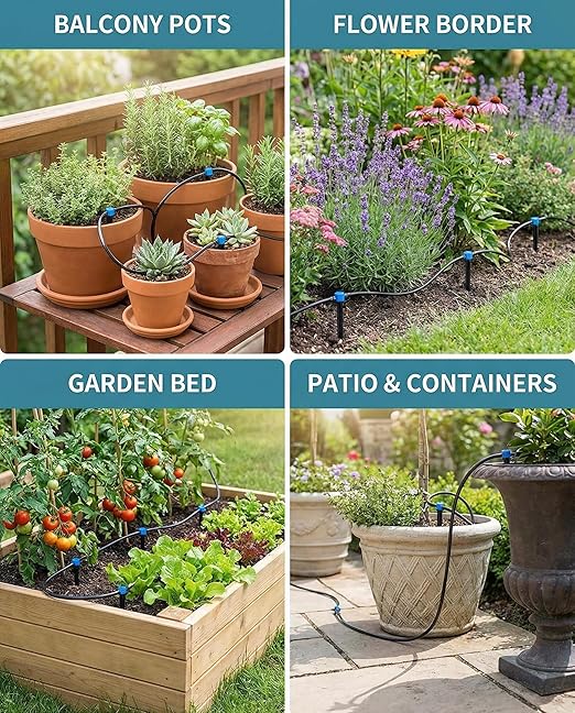 50ft Drip Irrigation Kit Plant Watering System 8x5mm Blank Distribution Tubing DIY Automatic Irrigation Equipment Set for Garden Greenhouse Flower Bed Patio Lawn