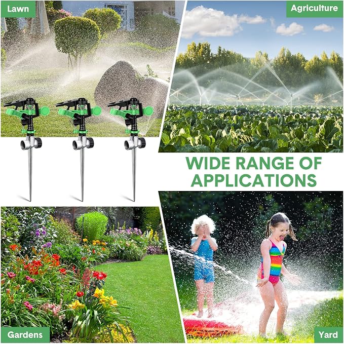 Sprinklers for Yard Garden Sprinkler 360 Degree Automatic Rotating Lawn Sprinkler with Water Stop Ring Adjustable Rotating Pulsating Sprinklers for Yard Ground Grass Irrigation System (24 Pack)