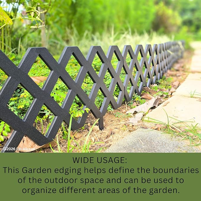 LaLaGreen Flower Bed Edging Fence (23 Inch, 10 Pack) Decorative Black Plastic Garden Border Panels for Lawn Yard Landscape, Backyard Patio Pathway Trees Rings Outdoor Small Fencing Barrier Decor