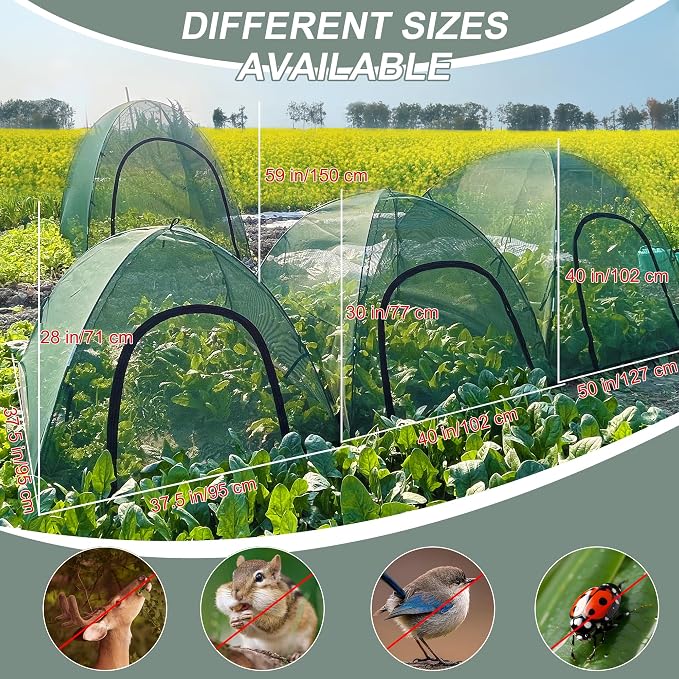 Plant Mesh Cover for Garden Protection - 59" x 59" x 60" Reusable Plant Tent Cage with Zipper & Stakes, Pest Guard Netting for Vegetables, Fruits, Flowers, Small Animals & Poultry 1PCS