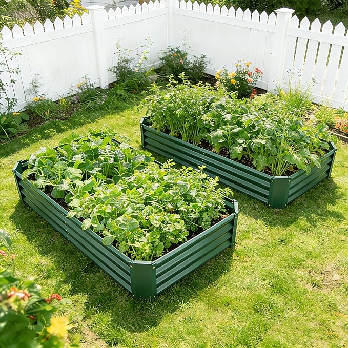 6x3x1ft(2 Pack) Galvanized Raised Garden Bed,Outdoor Planter Box Metal Patio Kit Planting Bed for Vegetables,Flowers, Green