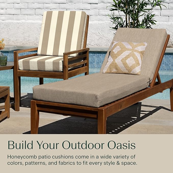 Honeycomb Outdoor Chaise Lounge Cushion for Patio Furniture, Water & Fade Resistant, Removable Cover, 26 x 80, Heritage Textured Solid Birch Tan