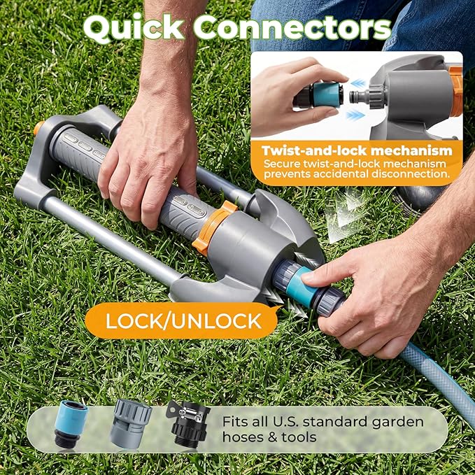 3 in 1 Smart Oscillating Sprinkler System with Timer, 3000 Sq.Ft Lawn Irrigation Kit, 360° Sprinkler, 33FT 5/8" Anti-Kink Hose, Solid Brass Connector for Yard, Lawn, Garden, Raised Bed, Outdoor